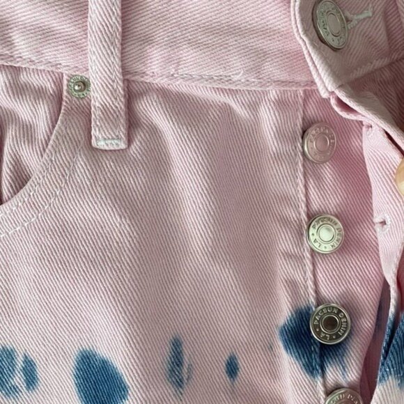 Pacsun Pink Tie Dye Denim Ultra High Rise Vintage Short Waisted Festival Shorts - Picture 4 of 8